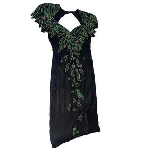 Vintage Alyce Designs Dress Womens 8 Black Beaded Sequin Cutout Halter Midi